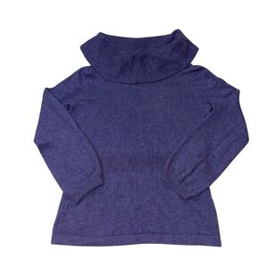 Jones New York Collection Cashmere Sweater Purple Cowl Neck Ribbed Waist Small